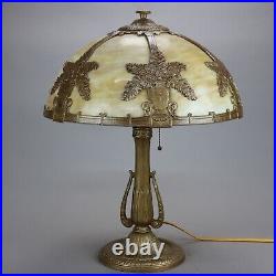Antique Arts & Crafts Bradley & Hubbard School Slag Glass Table Lamp Circa 1920