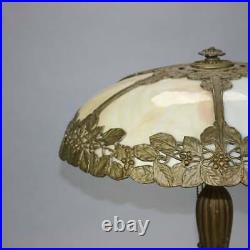 Antique Arts & Crafts Bradley & Hubbard School Slag Glass Table Lamp, Circa 1920