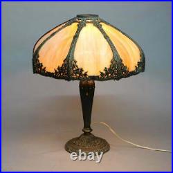 Antique Arts & Crafts Bradley & Hubbard School Slag Glass Table Lamp, c1920