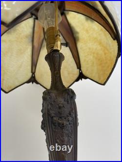 Antique Arts & Crafts Bradley & Hubbard School Slag Glass Table Lamp c1920