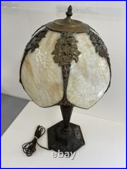 Antique Arts & Crafts Bradley & Hubbard School Slag Glass Table Lamp c1920