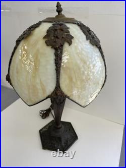 Antique Arts & Crafts Bradley & Hubbard School Slag Glass Table Lamp c1920