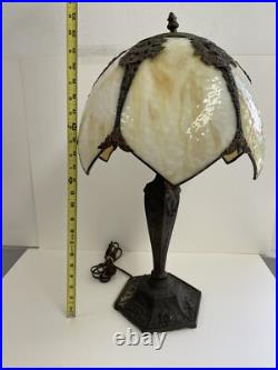 Antique Arts & Crafts Bradley & Hubbard School Slag Glass Table Lamp c1920
