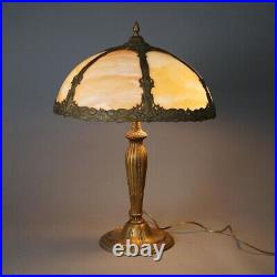 Antique Arts & Crafts Bradley & Hubbard School Slag Glass Table Lamp c1920