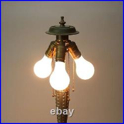 Antique Arts & Crafts Bradley & Hubbard School Slag Glass Table Lamp c1920