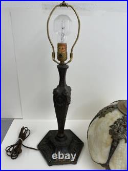 Antique Arts & Crafts Bradley & Hubbard School Slag Glass Table Lamp c1920