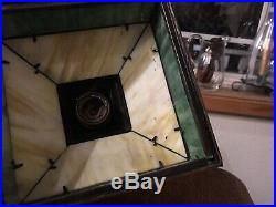 Antique Arts Crafts Bradley Hubbard Slag Glass Desk Piano Lamp Light Greek Key