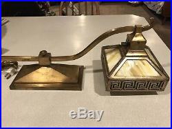 Antique Arts Crafts Bradley Hubbard Slag Glass Desk Piano Lamp Light Greek Key