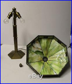 Antique Arts & Crafts Bradley & Hubbard Slag Glass Panel Table Lamp