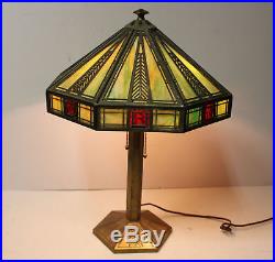 Antique Arts & Crafts Bradley & Hubbard Slag Glass Panel Table Lamp