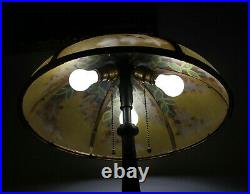 Antique Arts & Crafts Bradley & Hubbard Slag Glass Reverse Painted Lamp, c1920