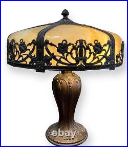 Antique Arts Crafts Bradley Hubbard Slag Glass Table Lamp Art Nouveau Royal Art