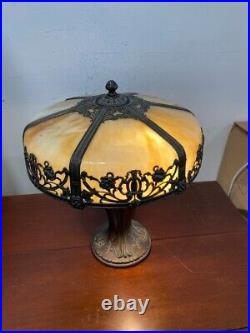 Antique Arts Crafts Bradley Hubbard Slag Glass Table Lamp Art Nouveau Royal Art