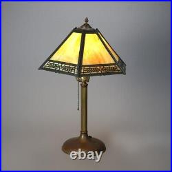 Antique Arts & Crafts Bradley & Hubbard Slag Glass Table Lamp Circa 1920