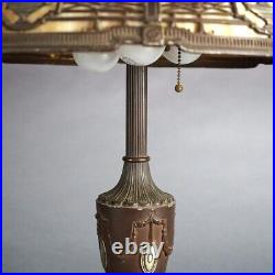 Antique Arts & Crafts Bradley & Hubbard Slag Glass Table Lamp Circa 1920