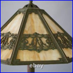 Antique Arts & Crafts Bradley & Hubbard Slag Glass Table Lamp, Signed, c1920