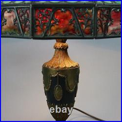 Antique Arts & Crafts Bradley & Hubbard Two-Tone Slag Glass Lamp, Clover, c1920