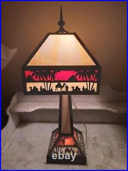 Antique Arts & Crafts Camel Pyramid Palms Egypt Mission Slag Glass Table Lamp