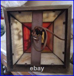 Antique Arts & Crafts Camel Pyramid Palms Egypt Mission Slag Glass Table Lamp