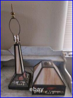 Antique Arts & Crafts Camel Pyramid Palms Egypt Mission Slag Glass Table Lamp