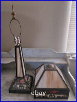 Antique Arts & Crafts Camel Pyramid Palms Egypt Mission Slag Glass Table Lamp