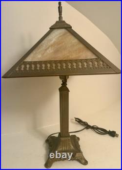Antique Arts & Crafts Carmel Slag Glass Table Lamp 22 c 1910-1920