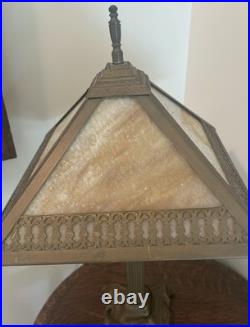 Antique Arts & Crafts Carmel Slag Glass Table Lamp 22 c 1910-1920