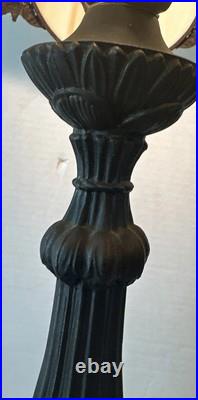 Antique Arts & Crafts Curved Caramel Slag Glass Panel Table Lamp Large