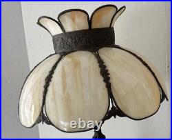 Antique Arts & Crafts Curved Caramel Slag Glass Panel Table Lamp Large