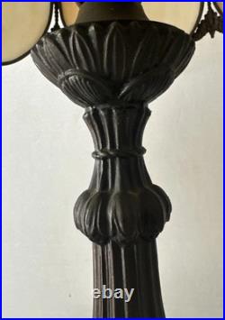 Antique Arts & Crafts Curved Caramel Slag Glass Panel Table Lamp Large