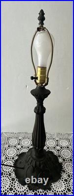 Antique Arts & Crafts Curved Caramel Slag Glass Panel Table Lamp Large