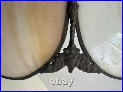 Antique Arts & Crafts Curved Caramel Slag Glass Panel Table Lamp Large