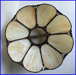 Antique Arts & Crafts Curved Caramel Slag Glass Panel Table Lamp Large
