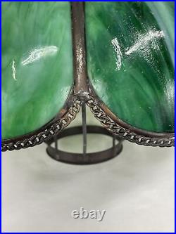 Antique Arts Crafts Deco 14 Stained Glass Oil Lamp Shade Bent Slag Panels Green