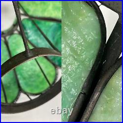 Antique Arts Crafts Deco 14 Stained Glass Oil Lamp Shade Bent Slag Panels Green