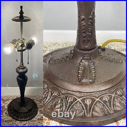 Antique Arts Crafts Deco Table Lamp For Reverse Painted Slag Stained Glass Shade