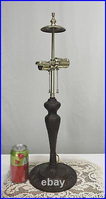 Antique Arts Crafts Deco Table Lamp For Reverse Painted Slag Stained Glass Shade