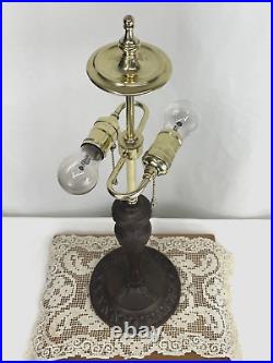 Antique Arts Crafts Deco Table Lamp For Reverse Painted Slag Stained Glass Shade