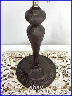 Antique Arts Crafts Deco Table Lamp For Reverse Painted Slag Stained Glass Shade