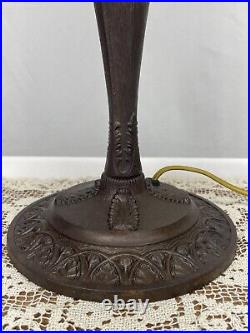 Antique Arts Crafts Deco Table Lamp For Reverse Painted Slag Stained Glass Shade