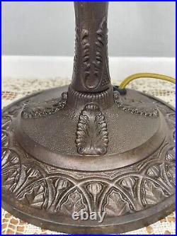 Antique Arts Crafts Deco Table Lamp For Reverse Painted Slag Stained Glass Shade