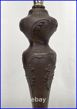 Antique Arts Crafts Deco Table Lamp For Reverse Painted Slag Stained Glass Shade