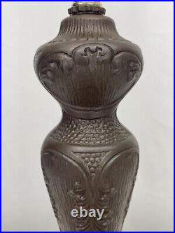 Antique Arts Crafts Deco Table Lamp For Reverse Painted Slag Stained Glass Shade