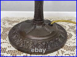 Antique Arts Crafts Deco Table Lamp For Reverse Painted Slag Stained Glass Shade