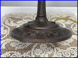 Antique Arts Crafts Deco Table Lamp For Reverse Painted Slag Stained Glass Shade