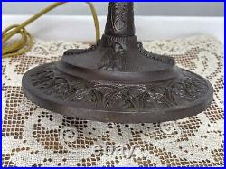 Antique Arts Crafts Deco Table Lamp For Reverse Painted Slag Stained Glass Shade