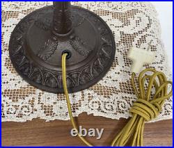 Antique Arts Crafts Deco Table Lamp For Reverse Painted Slag Stained Glass Shade