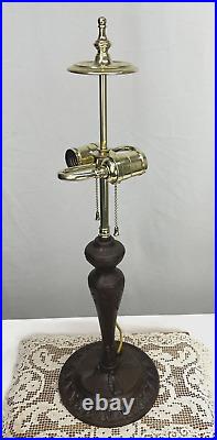 Antique Arts Crafts Deco Table Lamp For Reverse Painted Slag Stained Glass Shade
