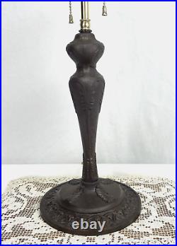 Antique Arts Crafts Deco Table Lamp For Reverse Painted Slag Stained Glass Shade