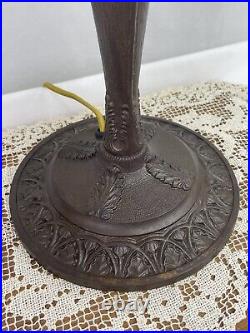 Antique Arts Crafts Deco Table Lamp For Reverse Painted Slag Stained Glass Shade
